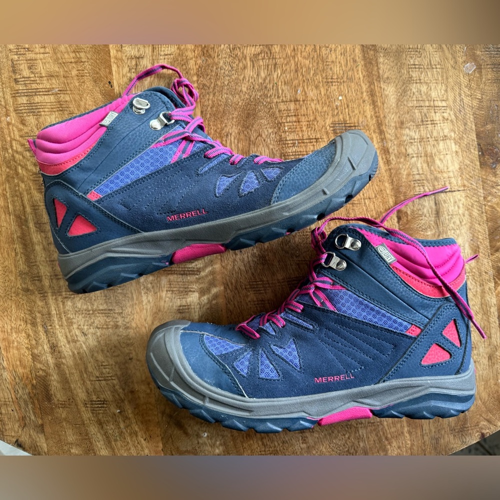 Merrell Capra Mid Girls Waterproof hiking Boots Size 7W Blue